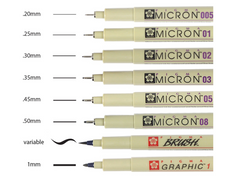 Sakura Pigma Micron, Brush and Graphic Markers - Set of 8, Black, Assorted Sizes