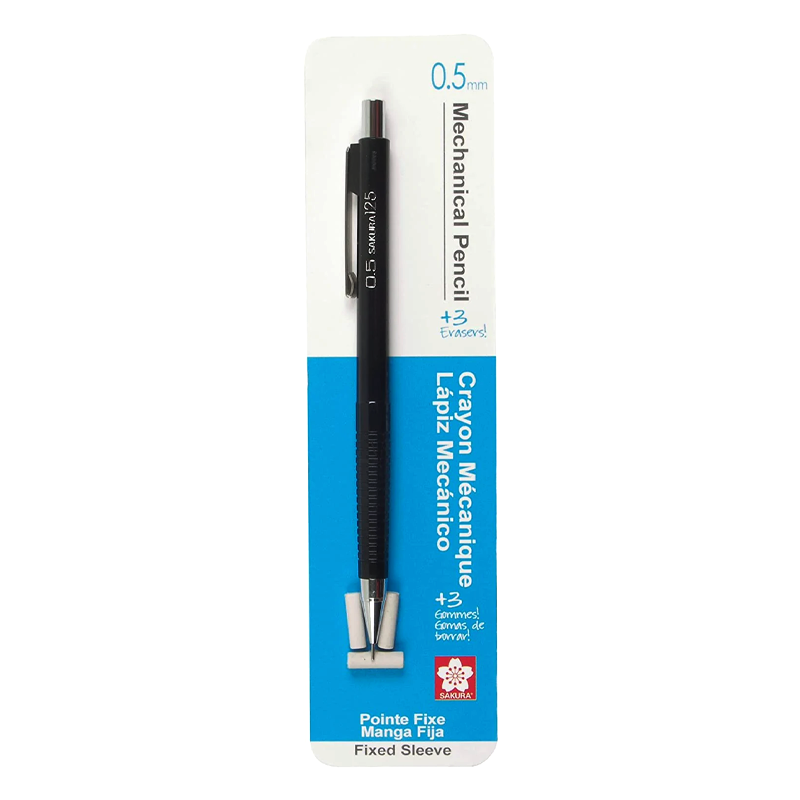 0.5mm Fine Tip Mechanical Pencil with 3 Erasers