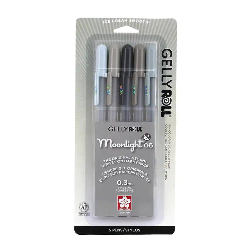 Sakura® Gelly Roll Moonlight® 06 Gel Pen Set - Grey (5-pc) – The Yard Art  Supplies