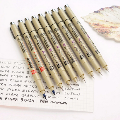 Sakura Pigma Micron, Brush and Graphic Markers - Set of 8, Black, Assorted Sizes