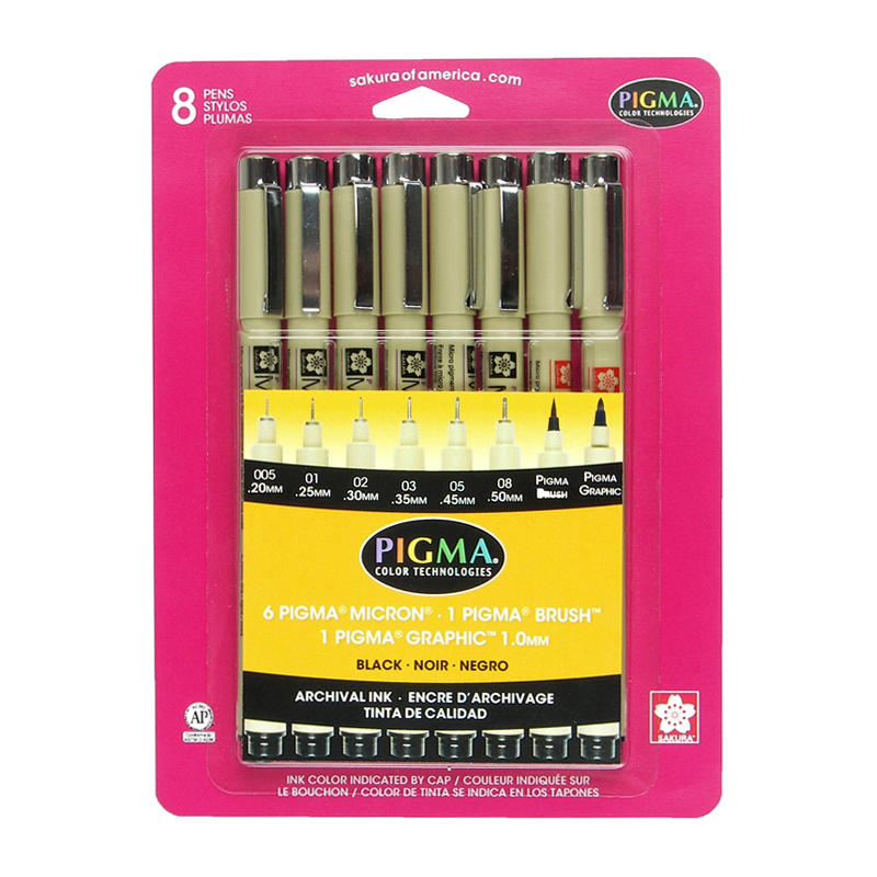 Pigma Micron Fineliner, Brush & Graphic Pen Set (8-pc)