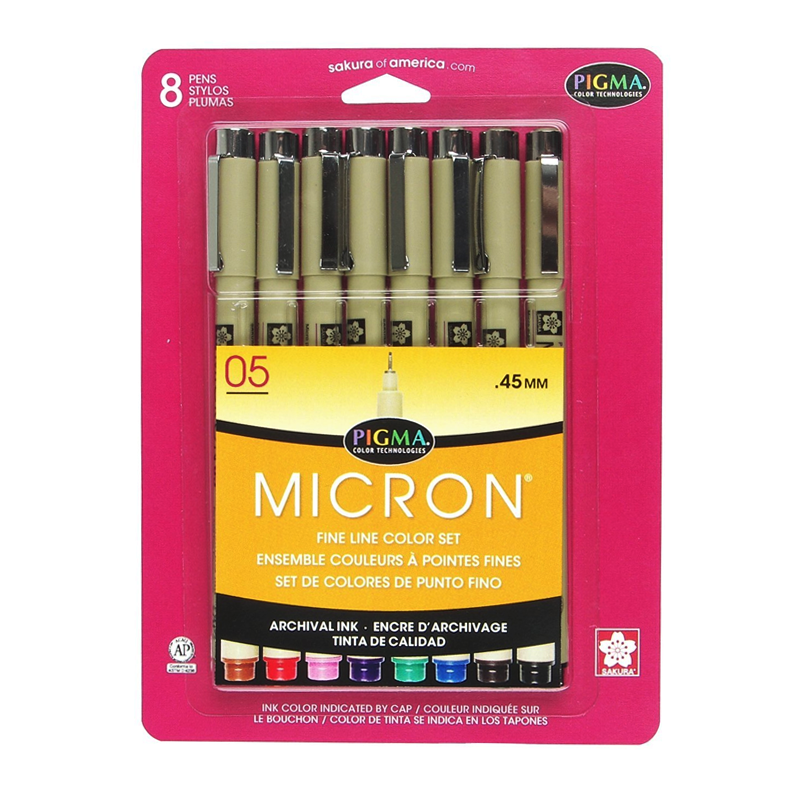 Pigma Micron Fineliner .45mm Assorted Color Set (8-pc) – The Yard Art  Supplies
