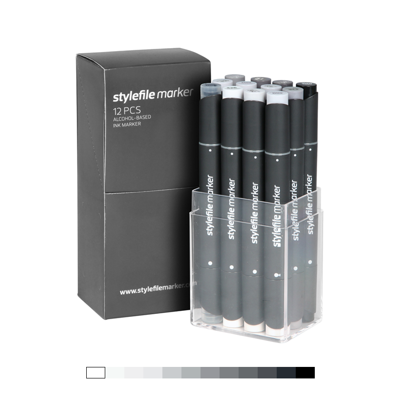 12 Color Gray Tones Dual Tip Set - Fine Bullet & Chisel Point Art Markers,  Ergonomic Barrels, 12 Gray Marker Set - Pay Less Super Markets