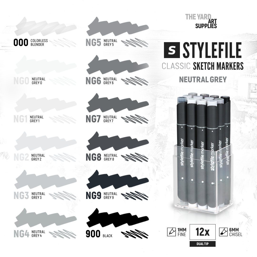 Stylefile® Brush Dual-Tip Marker Set - Grey (36-pc) – The Yard Art Supplies